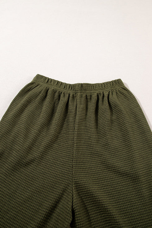 Solid Color Textured Buttoned Shirt and Casual Pants Set